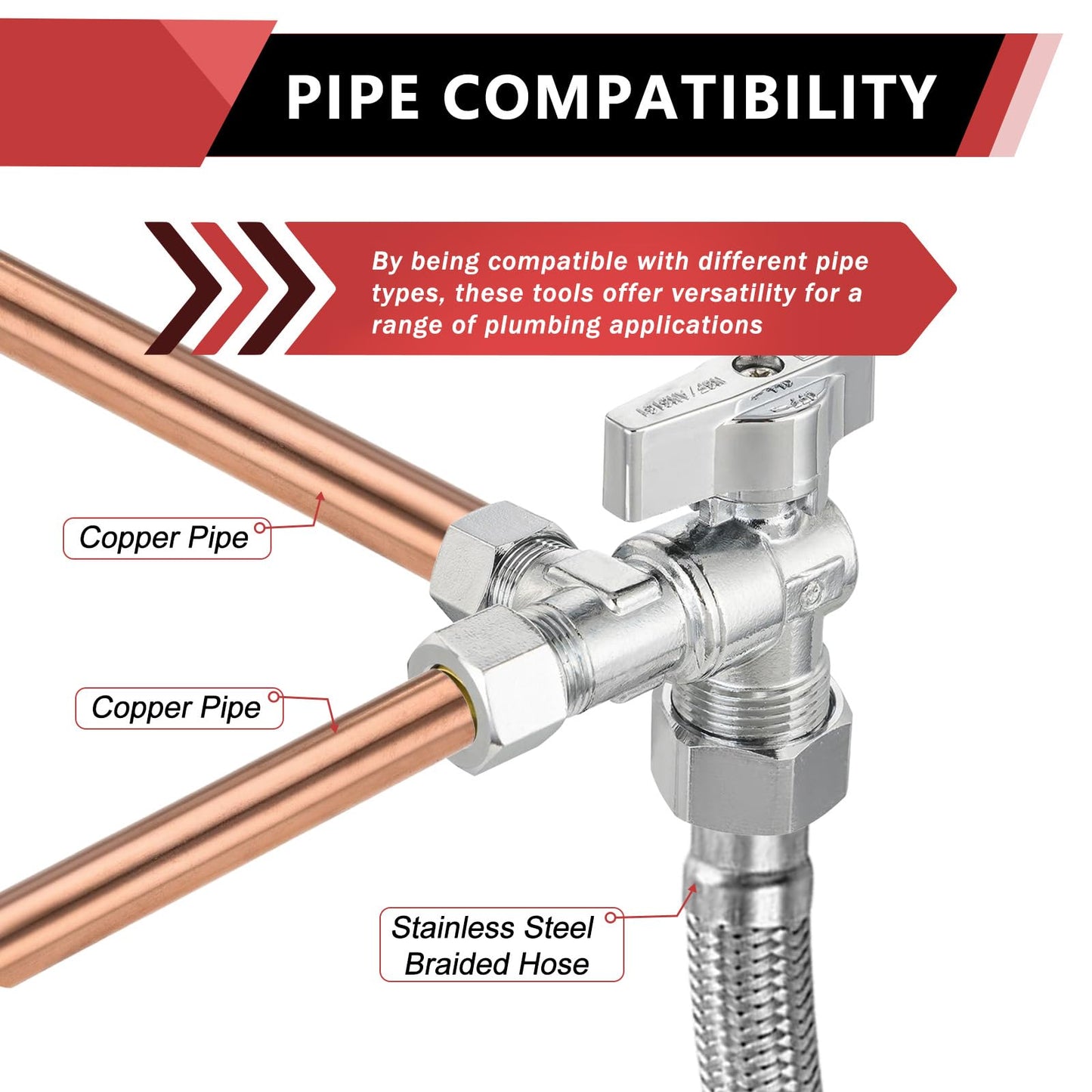 (Pack of 2) EFIELD 1/4 Turn Dual Compression Outlet Angle Stop Valve,1/2" NOM (5/8" OD) x (3/8 inch x 3/8 inch), Chrome Plated Brass Made,(VALVE206)