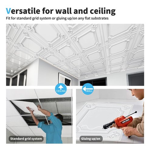 Art3d Drop Ceiling Tiles 24x24 in White (12-Pack, 48 Sq.ft), Wainscoting Panels Glue Up 2x2