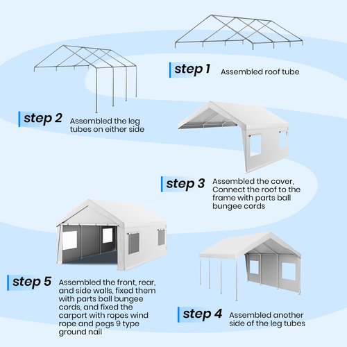 Carport 10x20 Heavy Duty Portable Garage,Carport Canopy with Roll-Up Windows & Doors,Portable Garage and Shelter with Removable Sidewalls,Car Tent Garage with All-Season Tarp for Bike Truck Lawnmower