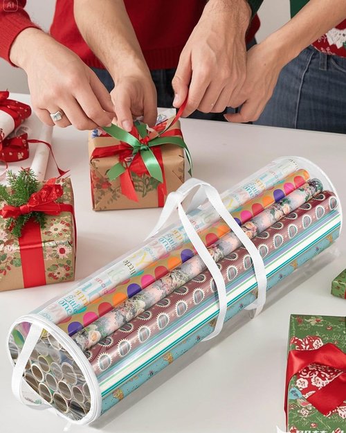 1 PCS Transparent Collapsible Storage Bag for Wrapping Paper Rolls, A Convenient and Durable Storage Solution for Wrapping Supplies, Perfect for Accessories and Craft Projects