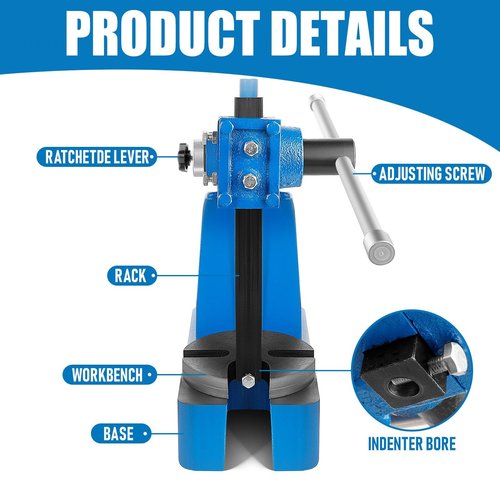 PXVWA 1 Ton Arbor Press Heavy Duty Manual Desktop Arbor Press for Metal forming Plastics Cutting, Hole Punching, (Blue)