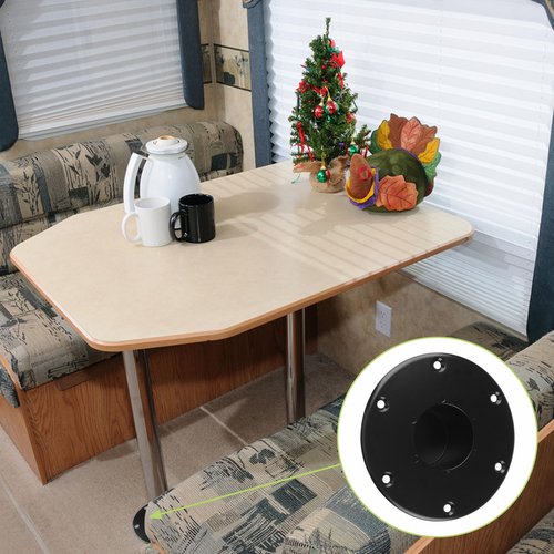 UFURMATE RV Trailer Pedestal Base 2Pcs Round Flush/Recessed Floor Mount for Table Leg Aluminum Boat Seat Round Base Plate with 6 Mounting Holes (Black)