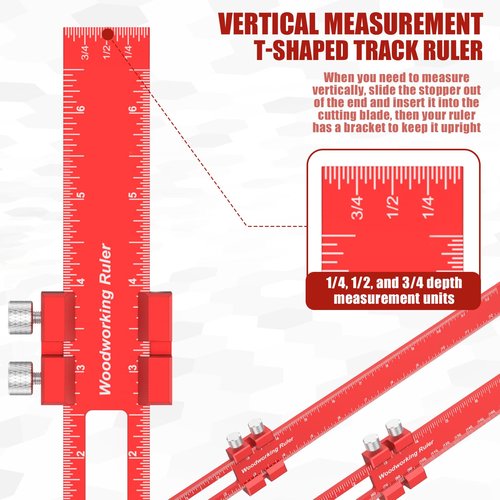 3PCS Woodworking Precision Ruler Set 6 8 12 Inch Procision Marking Ruler with Slide Stop Aluminum Rule for Pocket Marking Measuring