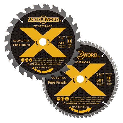 ANGELSWORD 7-1/4 Inch Circular Saw Blade, 24T for Framing&60T for Fine Finish Wood Cutting, 2 Pack
