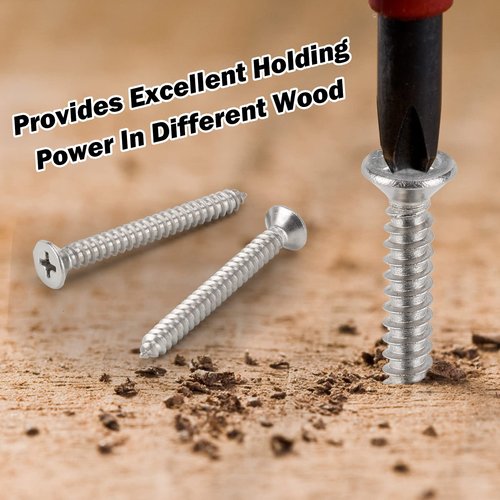 100 PCS #6X1-1/2(1.5 inch) Stainless Steel Phillips Flat Head Wood Screws,Stainless Steel 18-8 A2(304) Screw,Home Screw Kit by QISHENG