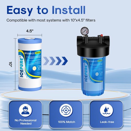 ICEPURE 5 Micron 10" x 4.5" Whole House Water Filter Compatible with GE FXHTC, GXWH40L, RFC-BBSA, W50PEHD, GXWH35F, GNWH38S, Dupont WFHD13001, R50-BB, Pack of 2