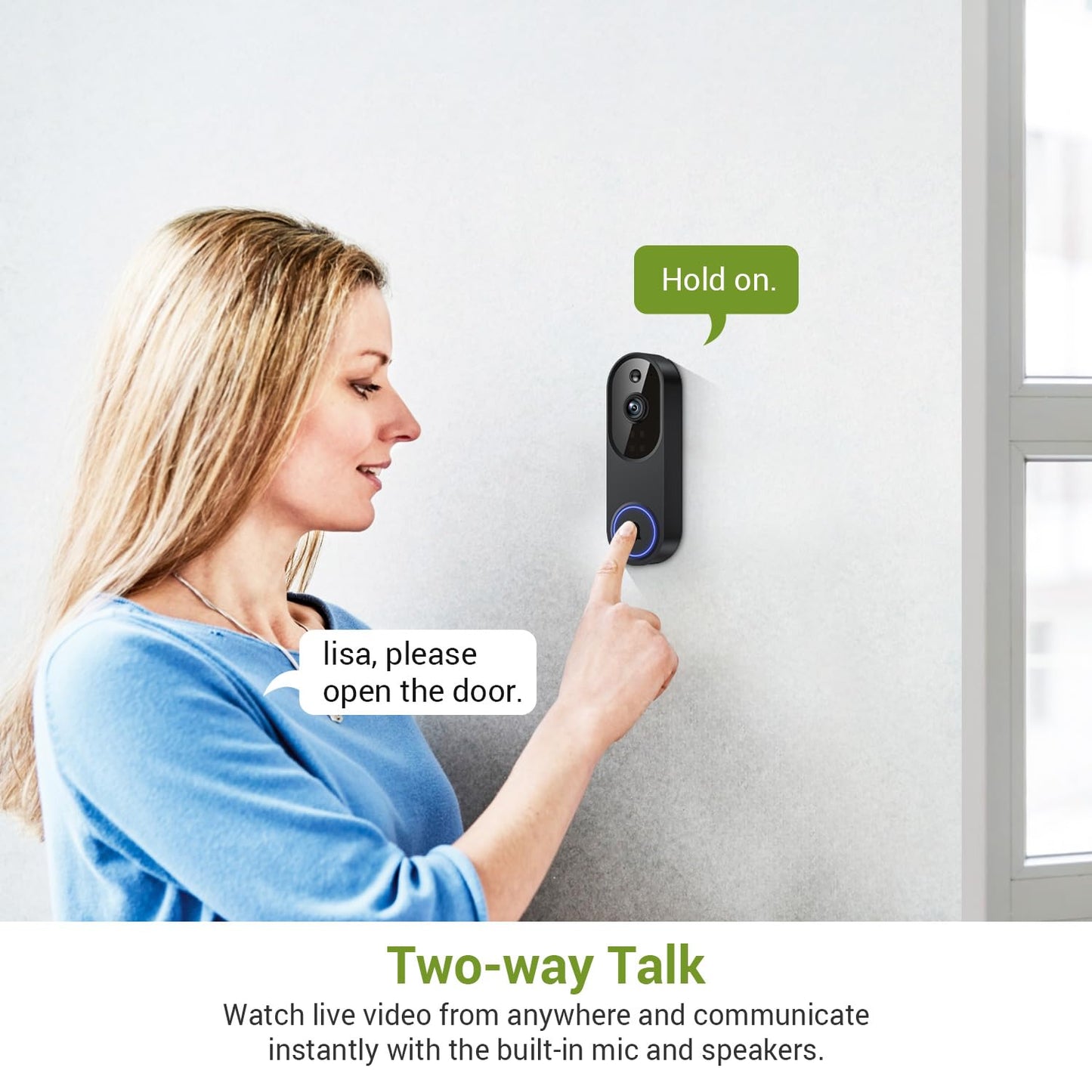 Lunelyx 1080P Wireless Video Doorbell Camera, Outdoor Surveillance Cameras, FHD Live View, Cloud Storage, AI Human Detection, Instant Alert, Night Vision, Two Way Audio, 2.4G WiFi Only