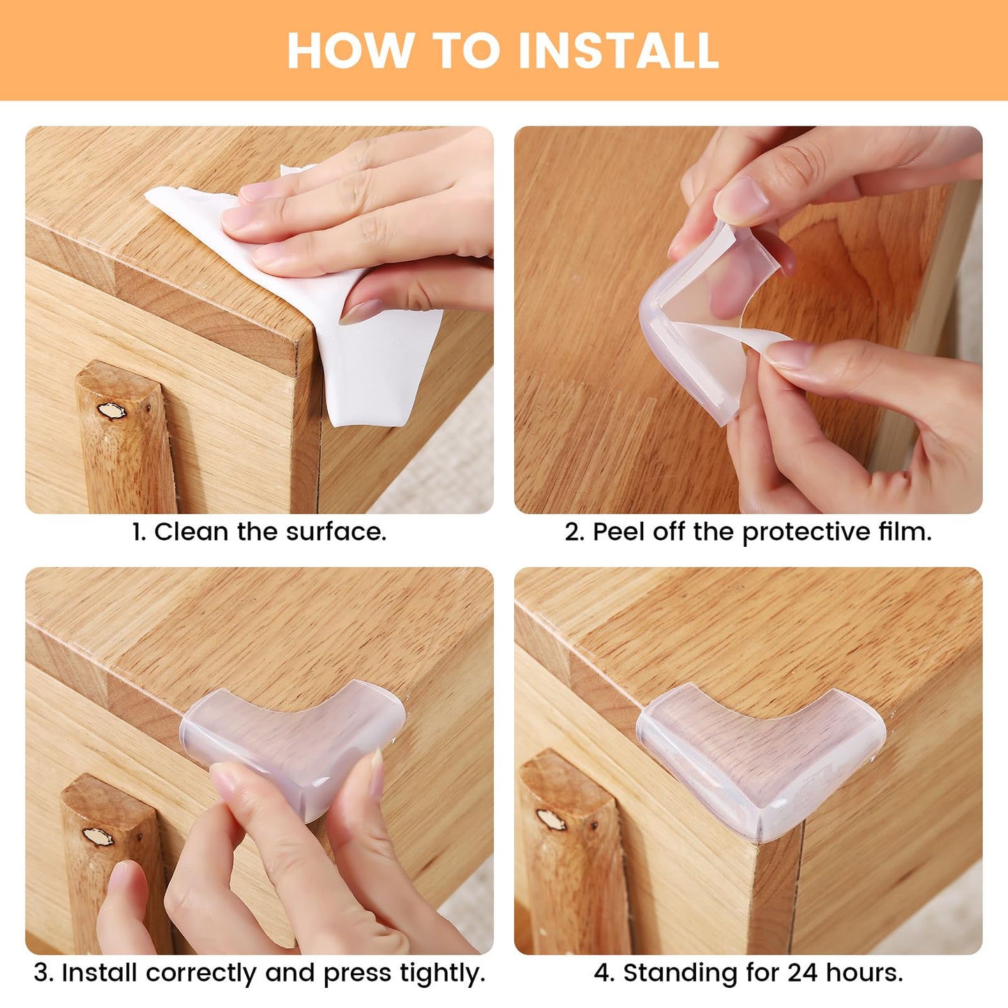 Food-Graded Silicone Clear Corner Protectors, Baby Proofing Table Edge Guards, Pre-Tapep Adhesive Soft for Kids Child Safety Proof, Cabinets Counter Furniture Bumpers (4, 3/5x3/5 in (Width))