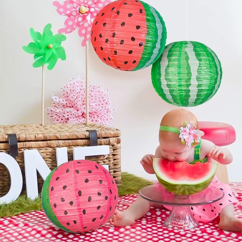 Hsqqdc 6pcs Watermelon Paper Lanterns Fruit Theme Lanterns Summer Hanging Lanterns for Wedding Birthday Showers Home Event Decor