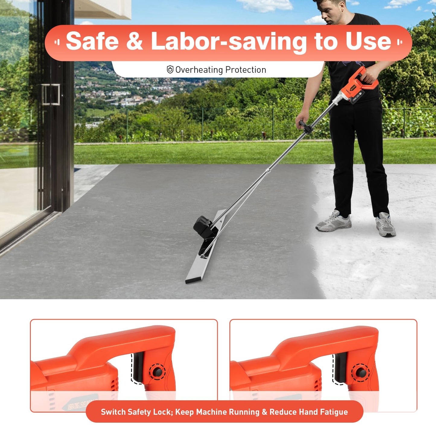 KAHYKLQI Power Concrete Screed Vibratory Kit,6000r/min Portable Cement Finishing Vibrating Tool with 59" Stainless Steel Blade,Electric Cordless Screed Board Kits for Construction Sites