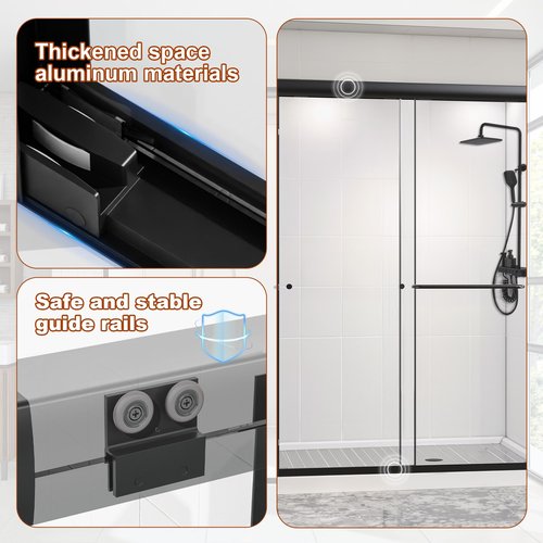 Osparple Shower Door 40-48" W x 72" H Semi-Frameless Double Sliding Shower Doors Glass Shower Door with 1/4" (6mm) Clear SGCC Tempered Glass, Towel Rail and Auxiliary Handle, Matte Black