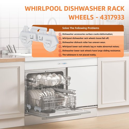 UPGRADED 4317933 Dishwasher Lower Rack Wheels Compatible with Whirlpool Dishwasher Wheels Lower Rack Parts, 4317933 Dishrack Roller Wheels For Whirlpool Roper Kenmore Replacement Parts