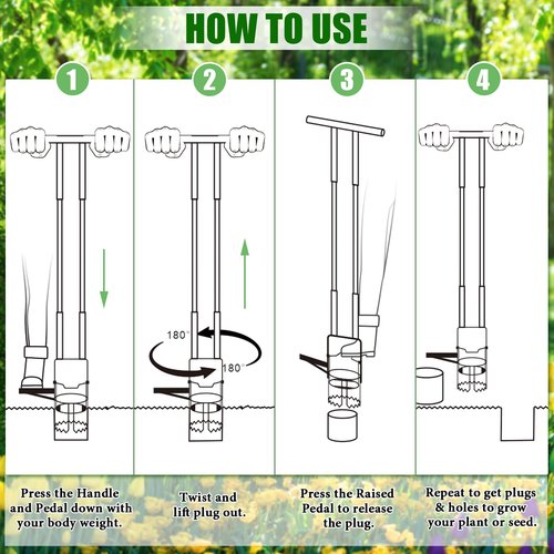 Bulb Planter Tool Long Handle,Upgraded Serrated Base Gardening Bulb Transplanter with Soft Grip,Heavy Duty Double Long Handled Bulb Planter Sod Plugger for Digging Holes to Plant Tulips,Iris,Daffodils