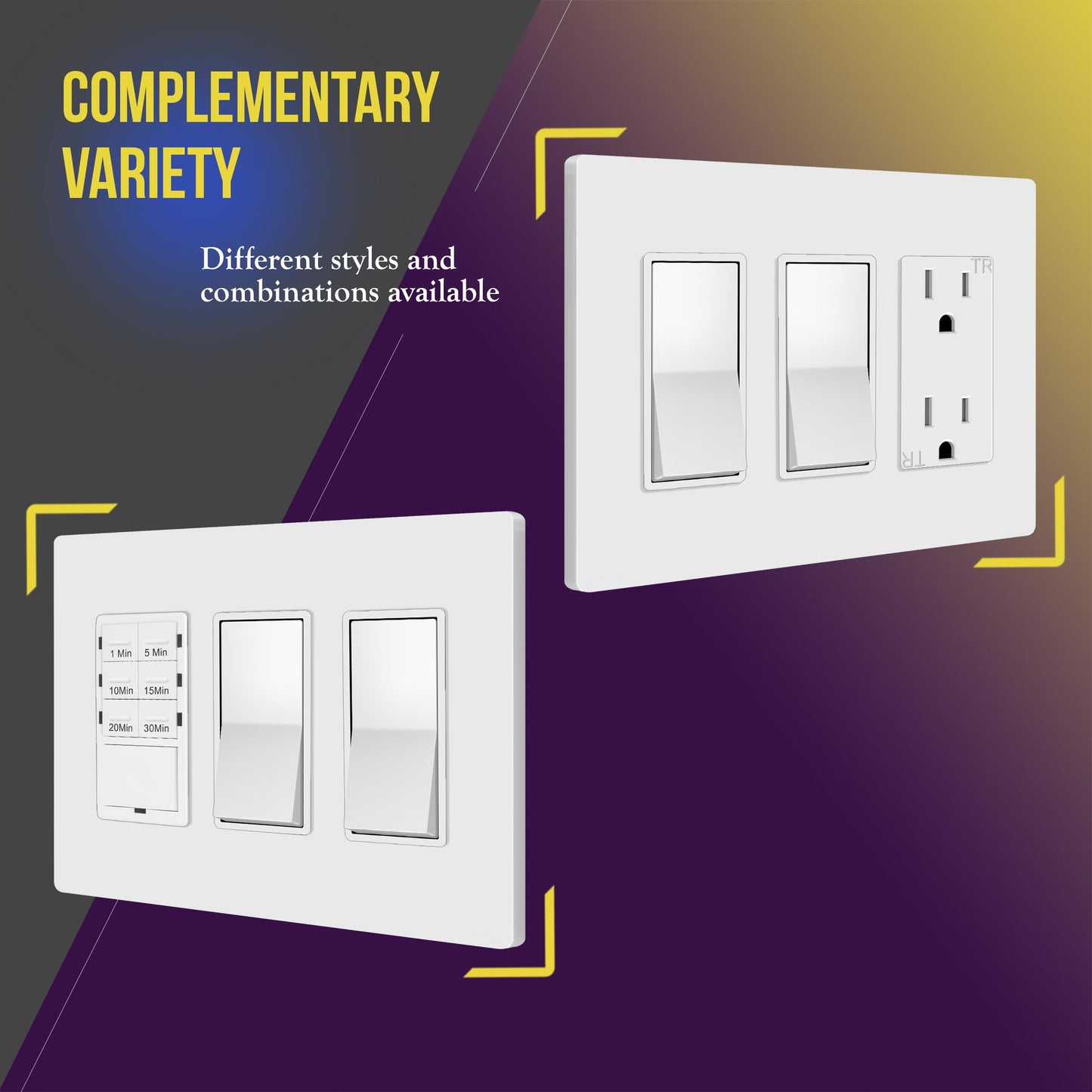ENERLITES Screwless Decorator Wall Plate Child Safe Cover, Size 3-Gang 4.68" H x 6.53" L, Unbreakable Polycarbonate Thermoplastic, SI8833-W-5PCS, Glossy, White (5 Pack)