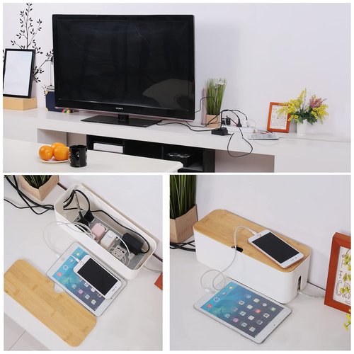 Changsuo Cable Management Box Small White, Extension Cord Organizer for Power Stripe Surge Protector Wire Management Concealer Cover Hider for Desktop Home Office Kitchen (White)