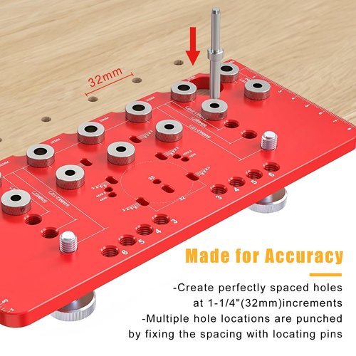 Shelf Pin Jig and Hinge Jig Two-in-One,1/4 Inch and 5mm Shelf Pin Drilling Jig,Self contained Clamping Function Shelf Jig and Cabinet Hardware Jig Tool Drill Guide， shelf pin jig drill guide template