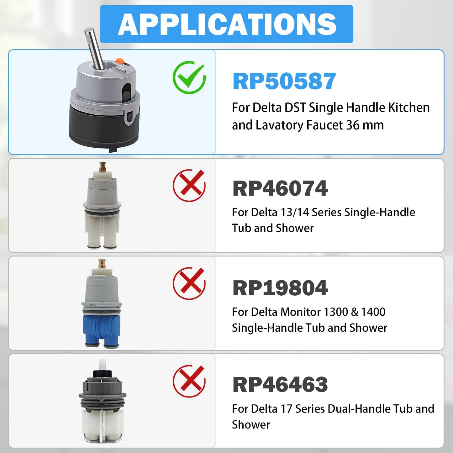 RP50587 Delta Cartridge Valve Replacement for DST Single Handle Kitchen and Lavatory Faucets Repair Parts Universal Delta Faucet Diamond Seal Technology Single Handle Valve Cartridge with Allen Wrench