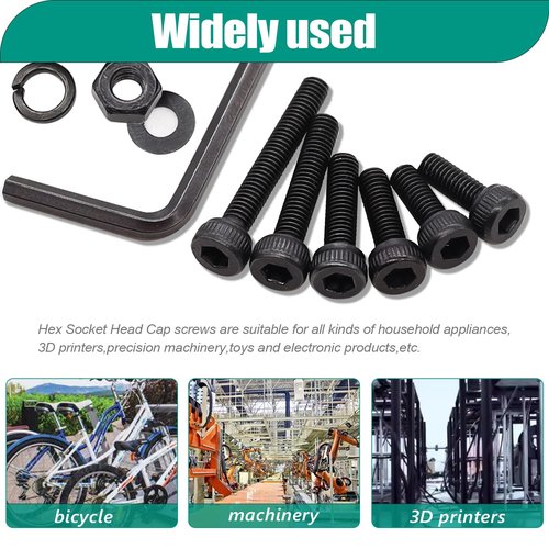365PCS Screw Kit - M3 Hex Socket Head Cap Screws Assortment with Nuts and Washers, 6/8/10/12/16/20mm, 12.9 Grade Alloy Steel, Black Zinc Plated, M3 Bolts for 3D Printing