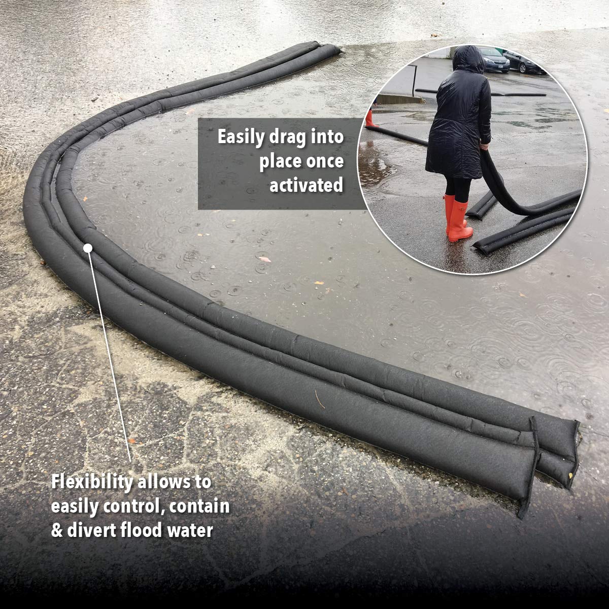 Quick Dam QD610-1 Water-Activated Flood Barrier-1 Pack, Black