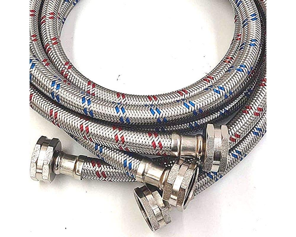 Washing Machine Hoses (4FT) - OCT Connect for Easy & Secure Tightening - Universal Fit to All Wash Machines - (2 Pack) Braided Stainless Steel - Burst Proof Washer Water Supply Line