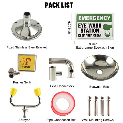 Eye Wash Station Emergency Wall-Mounted - Yeipower Portable First Aid Eyewash Station Kit Stainless Steel Eye Irrigation
