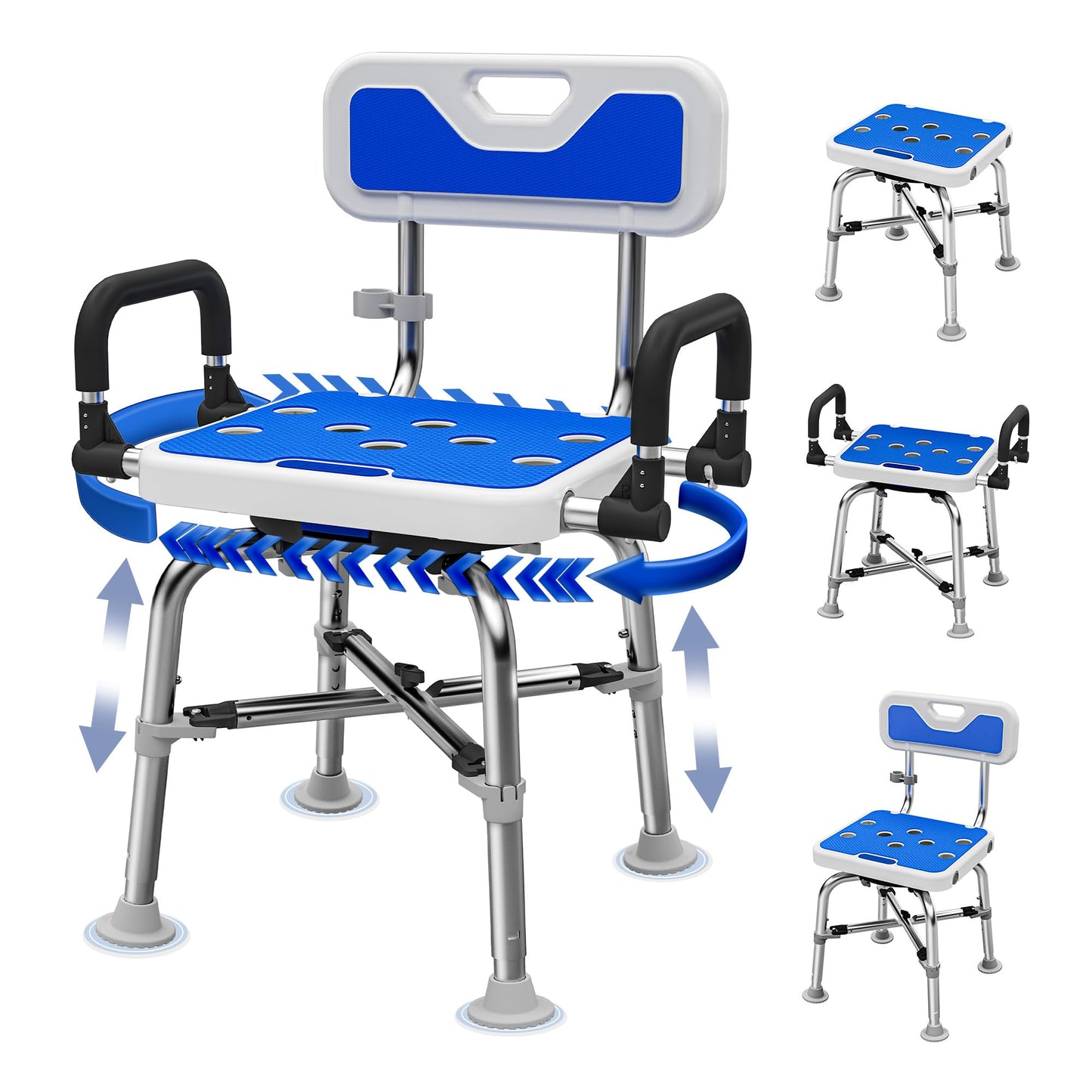 360° Swivel Shower Chair with Arms and Back, Heavy Duty 500 lbs Bariatric Bath Bench for Seniors Elderly Disabled Adults, Upgraded Adjustable Height Shower Stool for Inside Shower Stall