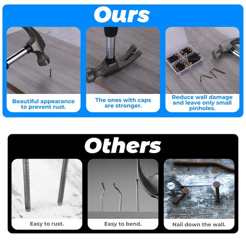 120 Pcs Picture Hanging Nails, 4 Styles Wall Decorative Nails for Hanging Pictures Picture Frame Hangers Nail Hardware Tool with Plastic Box for Claw Drywall Pictures Mirrors Painting Baskets