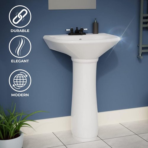 Renovators Supply Ondine 16" White Small Pedestal Bathroom Sink With Overflow
