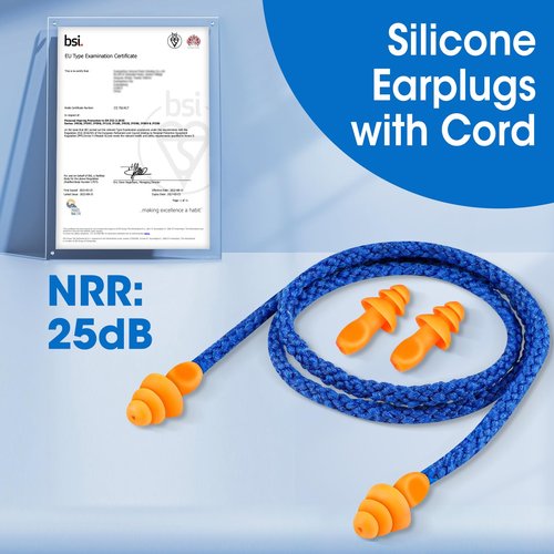 AZEN 55 Pairs Silicone Ear Plugs, Reusable Earplugs for Noise Reduction, 25dB NRR Corded Ear Plugs for Sleeping Noise Cancelling, Ear Plugs with String Individual Packing