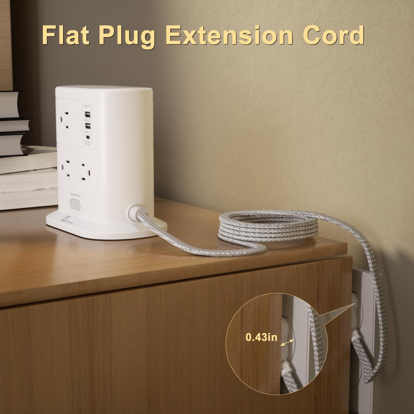 Tower Power Strip with Surge Protection, Flat Plug Power Strip with 7 AC Outlets 3 USB Ports, Tower 1625W/13A 1600J, 6Ft Extension Cord with Multiple Outlets, Office Supplies, Dorm