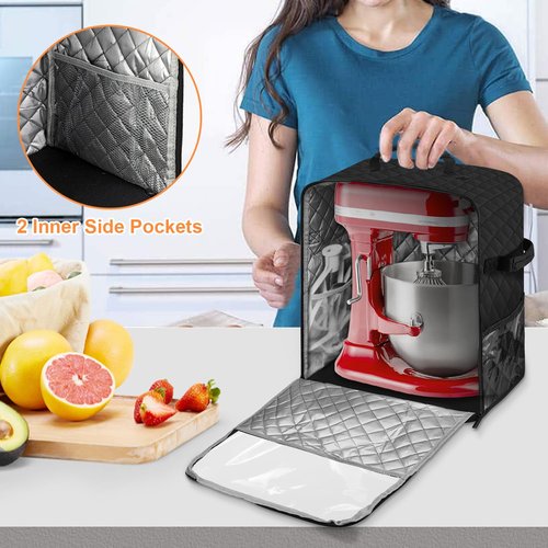 Jenlan Blender Storage Bag, Stand Mixer Dust Proof Cover Dust for 6-8 qt Stand Mixer Blender Cover with Top Handle and Multi Pockets for Various Kitchen Appliance Accessories(Black)