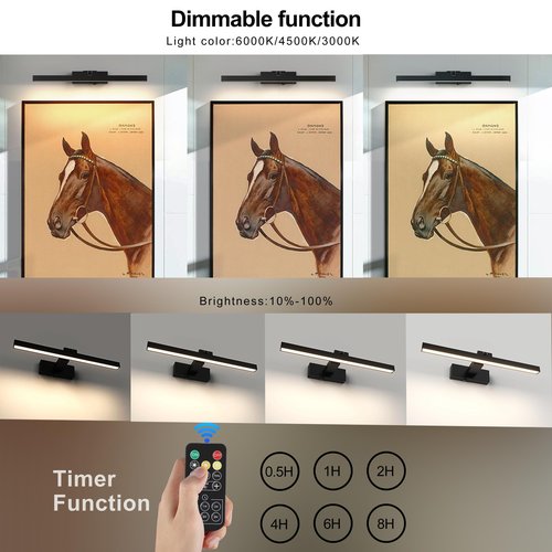 ZitoStory Black Picture Lights for Wall Dimmable Rechargeable Wireless Picture Lights for Paintings LED Wall Light Fixtures Dimmable Wall Sconce with Remote (Black, 12‘’) 3000K