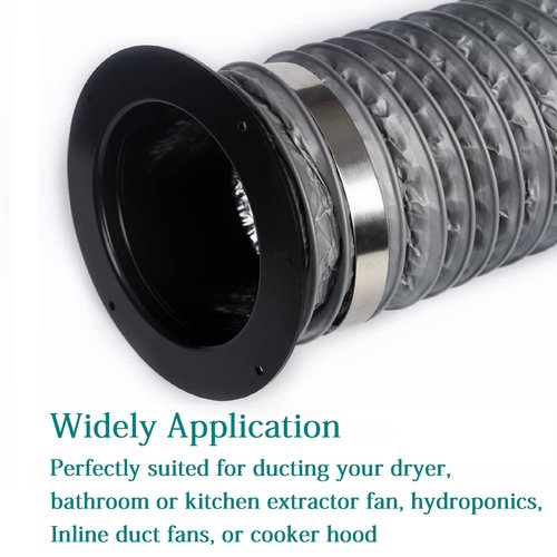 Duct Connector Flange 8"(7.56 Inch) Black Plastic Straight Dryer Vent Wall Plate Wall Trim Pipe Collar for Heating Cooling Ventilation System(200mm)