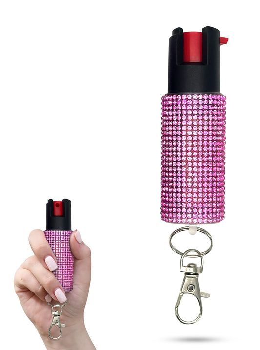 FURY Rhinestone Pepper Spray, 12ft Range, UV Dye Identifier, Police Strength, Made in USA, Stylish Multicolor, Self Defense, Everyday Safety, Slide Top (Pink)