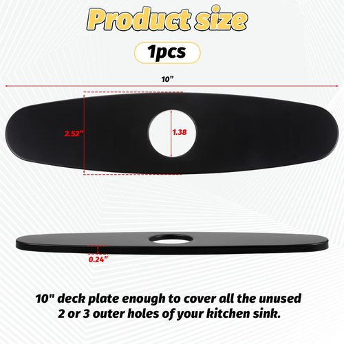 Matte Black Faucet Plate, Kitchen Sink Cover Stainless Steel Sink Hole Cover 10 Inch 1 or 3 Hole Deck Plate Bathroom or Kitchen Sinks Faucet Escutcheon Holes Covers