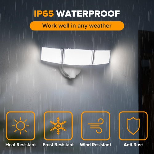 LUTEC 75W 8000 Lumen Floods Light Outdoor, Switch Controlled LED Security Lights with 3 Adjustable Heads, 5000K Daylight, IP65 Waterproof Exterior Flood Light for Outside Garage, Yard, Patio-White