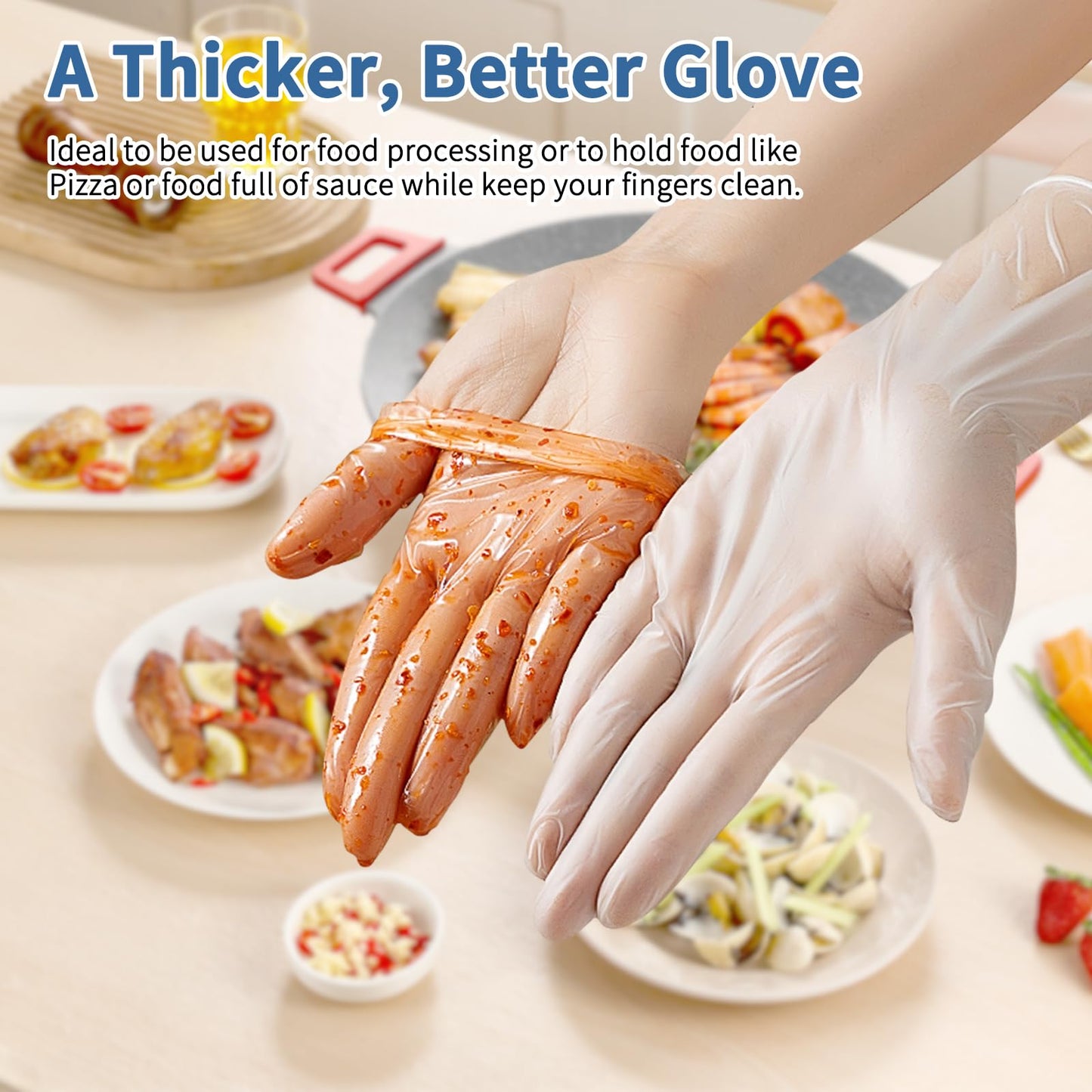 WMQL Clear Vinyl Gloves M, Food Safe | Latex-Free and Powder-Free Disposable Gloves for Cooking, Food Prep, Household Cleaning | Medium,100 Counts/Box