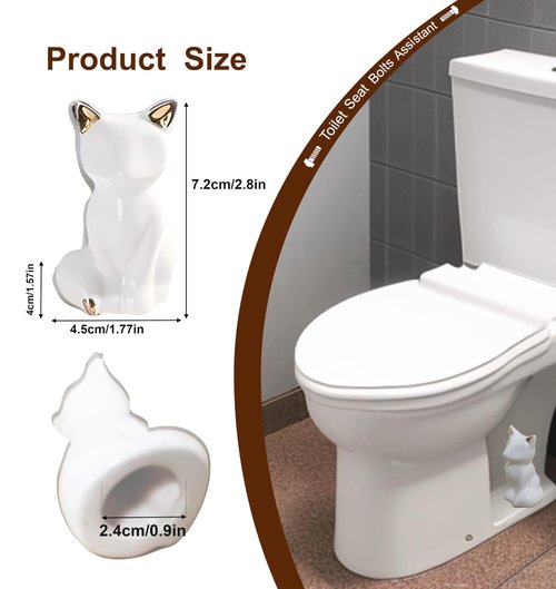 2Pcs Toilet Bolt Covers, Ceramic Toilet Bowl Bolt Covers, Toilet Bolt Caps Decorative to Prevent Rusting, White Ceramic Fox-Cat Shaped, Animal-Themed Bathroom Accessories
