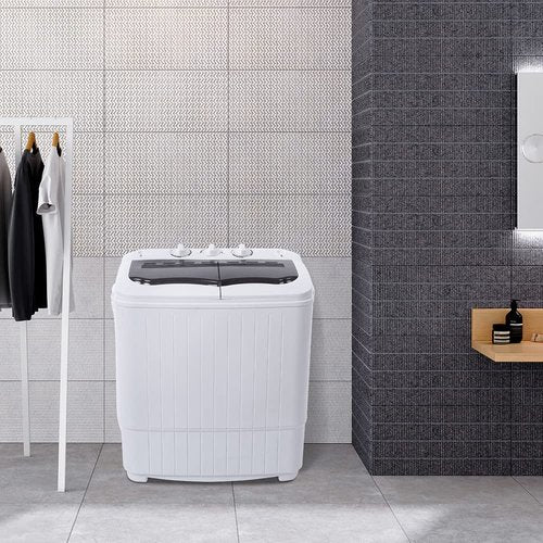 Winado 15LBS Portable Washing Machine, Compact Mini Washer Machine & Spin Cycle Combo, Built-in Gravity Drain, Small Twin Tub Washer with Spin Cycle for Laundry Room, Apartments, Dorms, RV's (Grey)