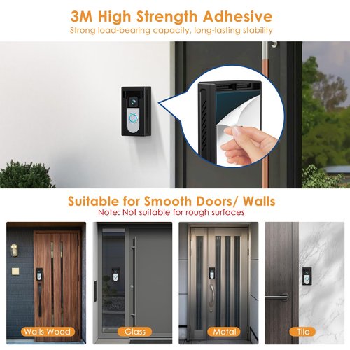 QIBOX No Drill Adhesive Video Doorbell Mount Compatible with Ring/Blink Wireless Video Doorbell, Anti-Theft Camera doorbell Holder Accessories, Not Block Doorbell Motion Sensor & Camera