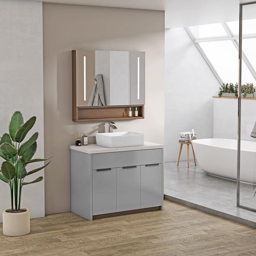Sinber BVS1915A-OL 19" x 15" x 5.31" White Rectangular Ceramic Countertop Bathroom Vanity Vessel Sink