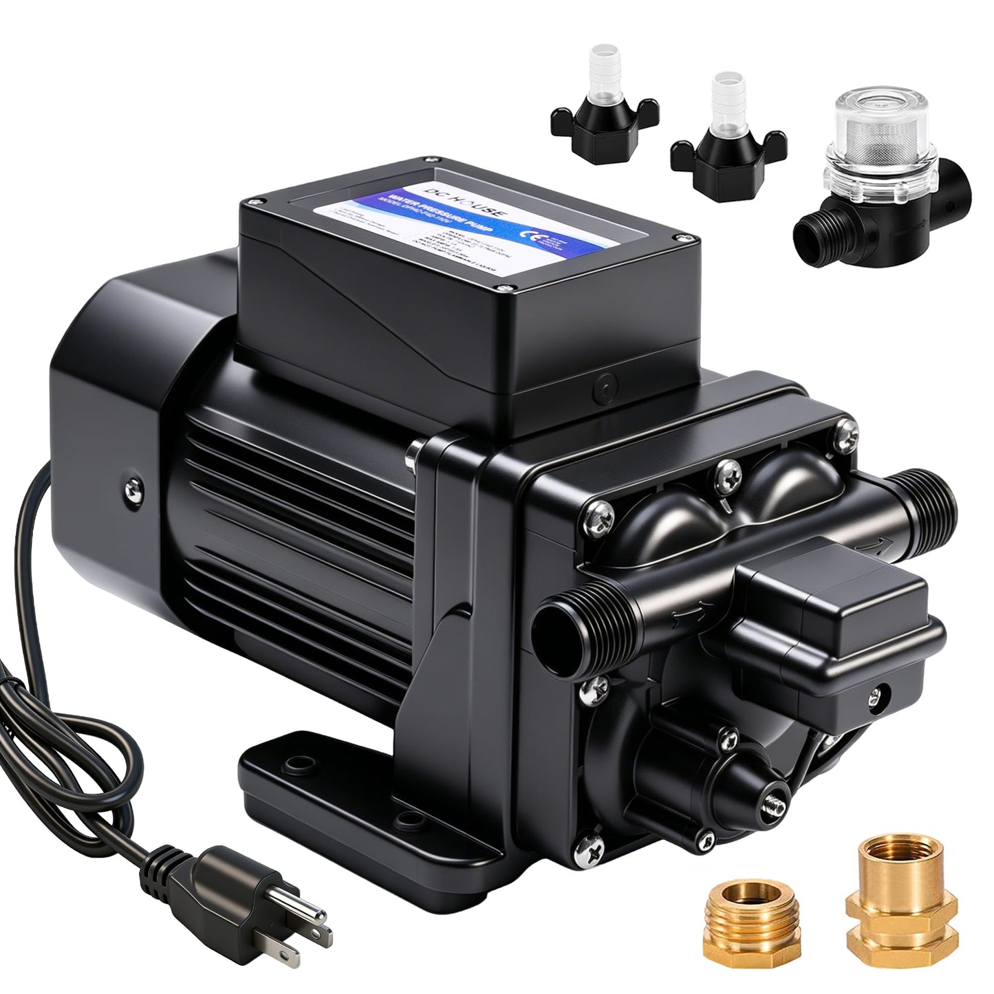 DC HOUSE Continuous Duty 110V Brushless Water Pump, 6GPM 55PSI 4-Chamber Heavy Duty Self Priming Diaphragm Pump for Garden Irrigation, Agricultural Spraying, Pressure Washing & Water Transfer
