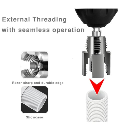 Gcoujrl Integrated Internal & External Pipe Threading Tool with Screw Extractor & Sealant Tape Dual-Function PVC Pipe Threader Kit Electric Drill Compatible for Plumbing, DIY, HVAC (1/2"+ 3/4")