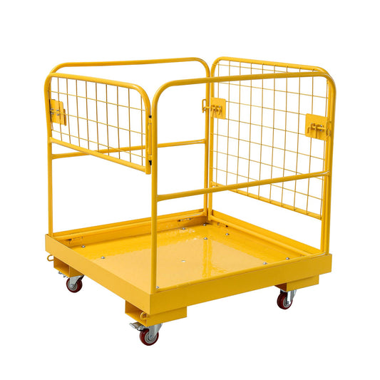 KODOM Forklift Safety Cage 36''x36'' Heavy Duty Steel Forklift Work Platform 1150LBS Capacity with 4 Universal Wheels Collapsible Lift Basket Aerial Rails Aerial Platform, Yellow