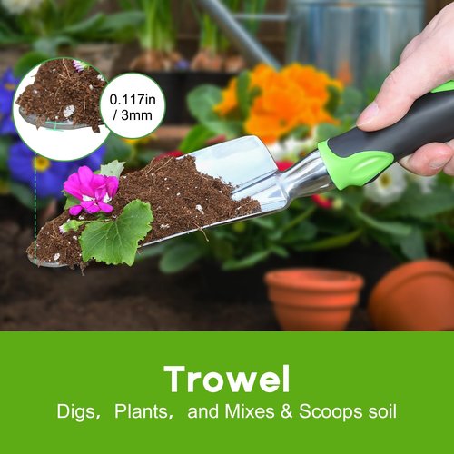 ZUZUAN Garden Tool Set, 3 Pack Aluminum Heavy Duty Gardening Kit Includes Hand Trowel, Transplant Trowel and Cultivator Hand Rake with Soft Rubberized Non-Slip Ergonomic Handle, Garden Gifts