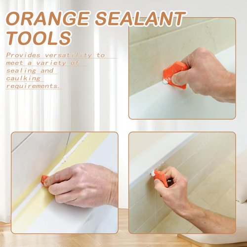 Quacc 4 PCS Caulking Tool Set, Reusable Sealant Grout Finishing Tools Caulk Removal Applicator for Kitchen, Bathroom, Window, Floor, Sink Joint - Orange