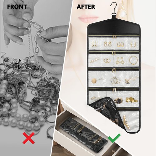 CHICECO Travel Jewelry Holder Organizer,Hanging Jewelry Organizer Storage With Zippered Pockets for Cloest,Wall,Door,Jewelry Holder for Earrings, Necklaces