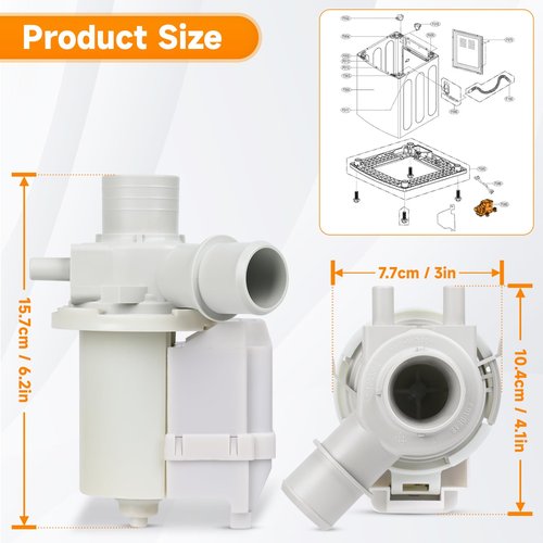 DP040-012 4681EA1007A Drain Pump (OEM) Replacement for LG Washer Drain Pump, Replace 5859EA1004F 5859EA1004P 5859EA1004G WH23X10020, Fits for WT1101CW WT1201CV WT1201CW WT4870CW WT1501CW 79631513210