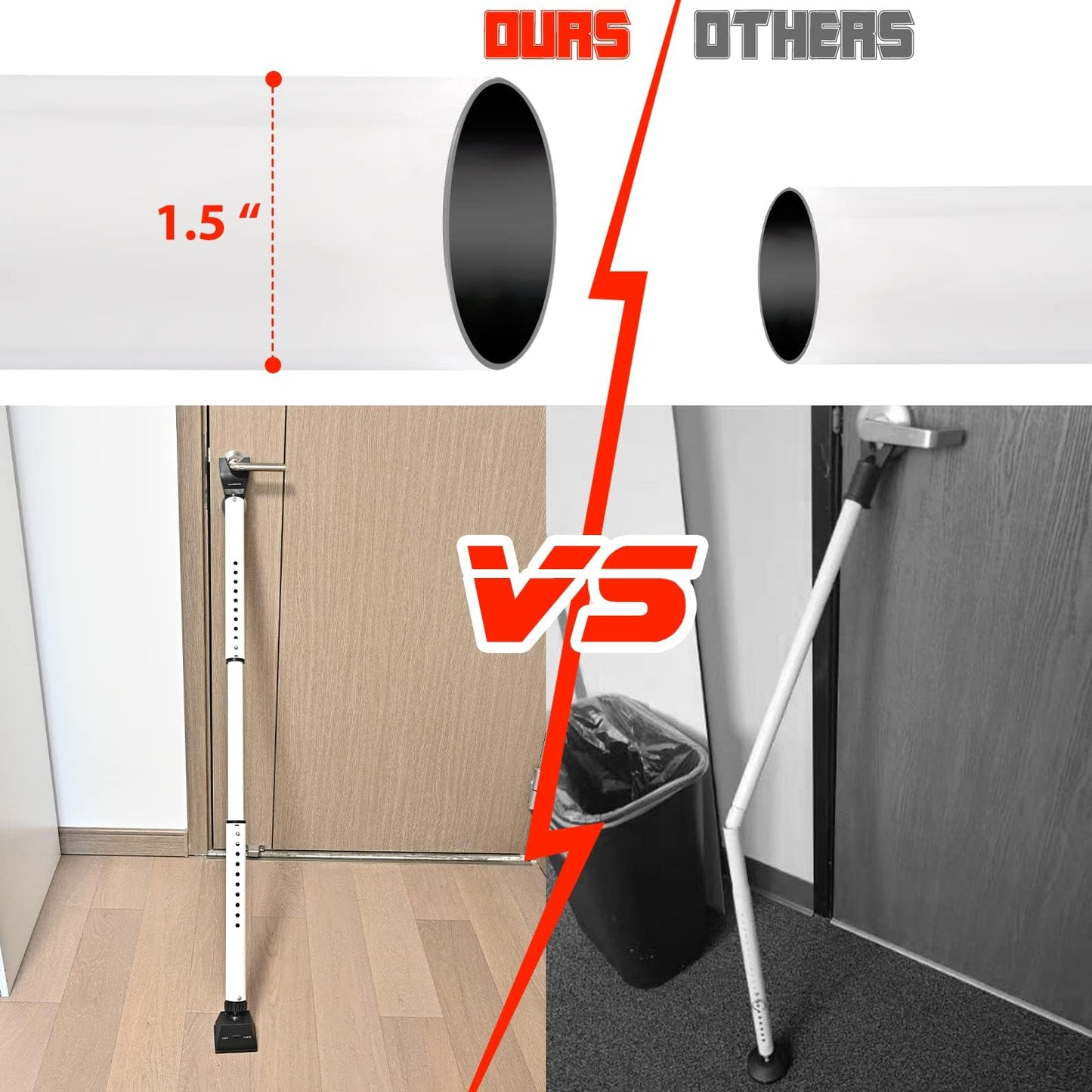 HoneSecur 2-in-1 Door Security Bar & Sliding Patio Door Stopper Security Jammer Bar Child Proof Adjustable Constructed of High Grade Iron Window Doors Security Bars, White