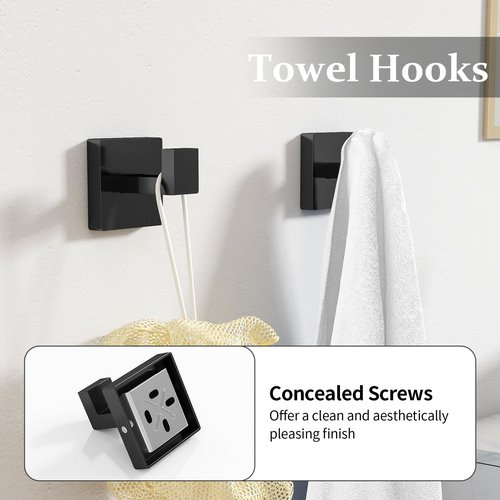 STWWO Matte Black Bathroom Accessories Hardware Set 5-Piece, Stainless Steel Towel Racks for Bathroom, 16 Inch Bath Towel Bar Set Wall Mounted